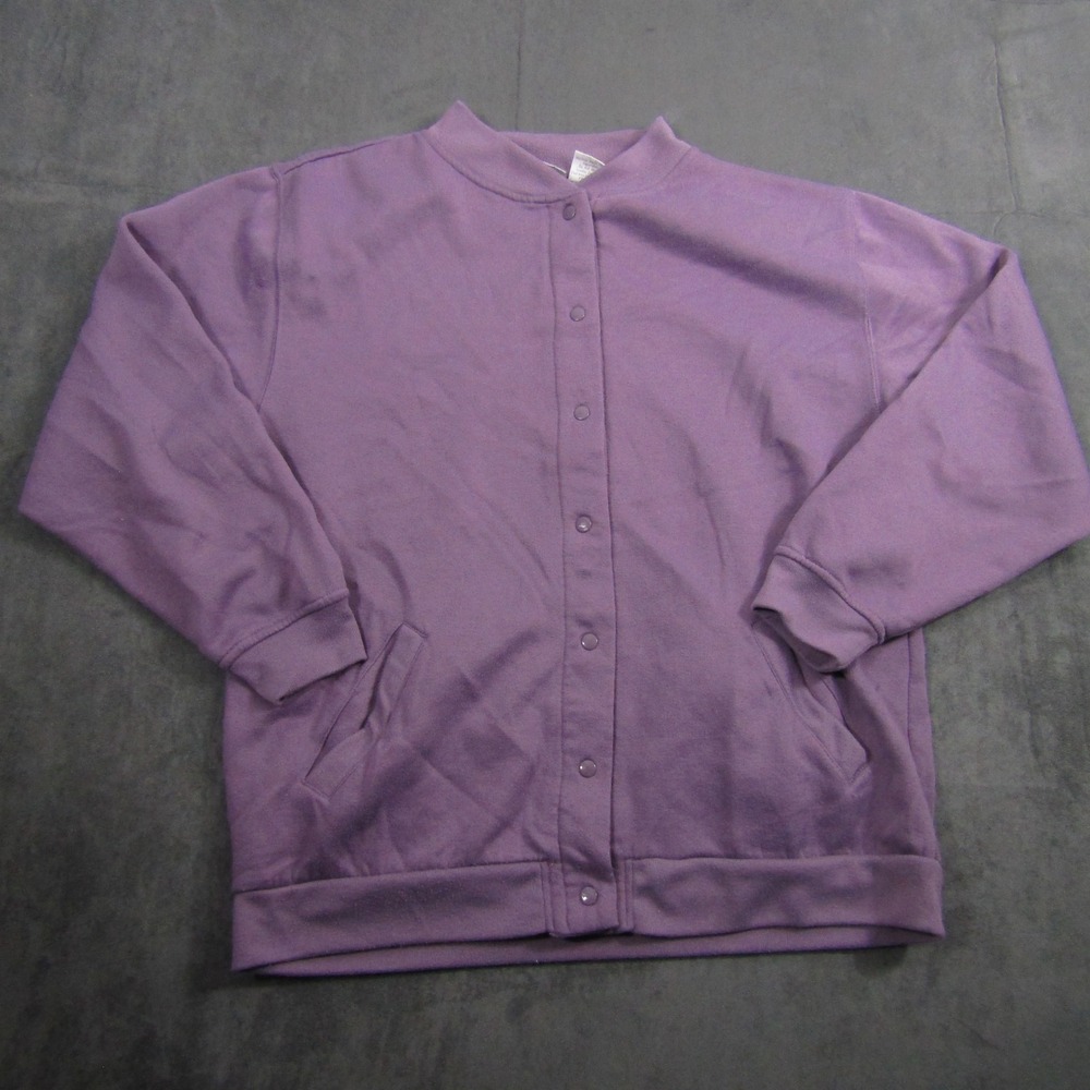 Blair Cardigan Sweatshirt Womens Large Purple Snap Front Mock Neck Pockets
